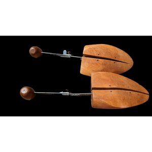 Vintage Shoe Stretchers Pair (2) Size 4 Wood Metal Antique Tree Form Adjustable